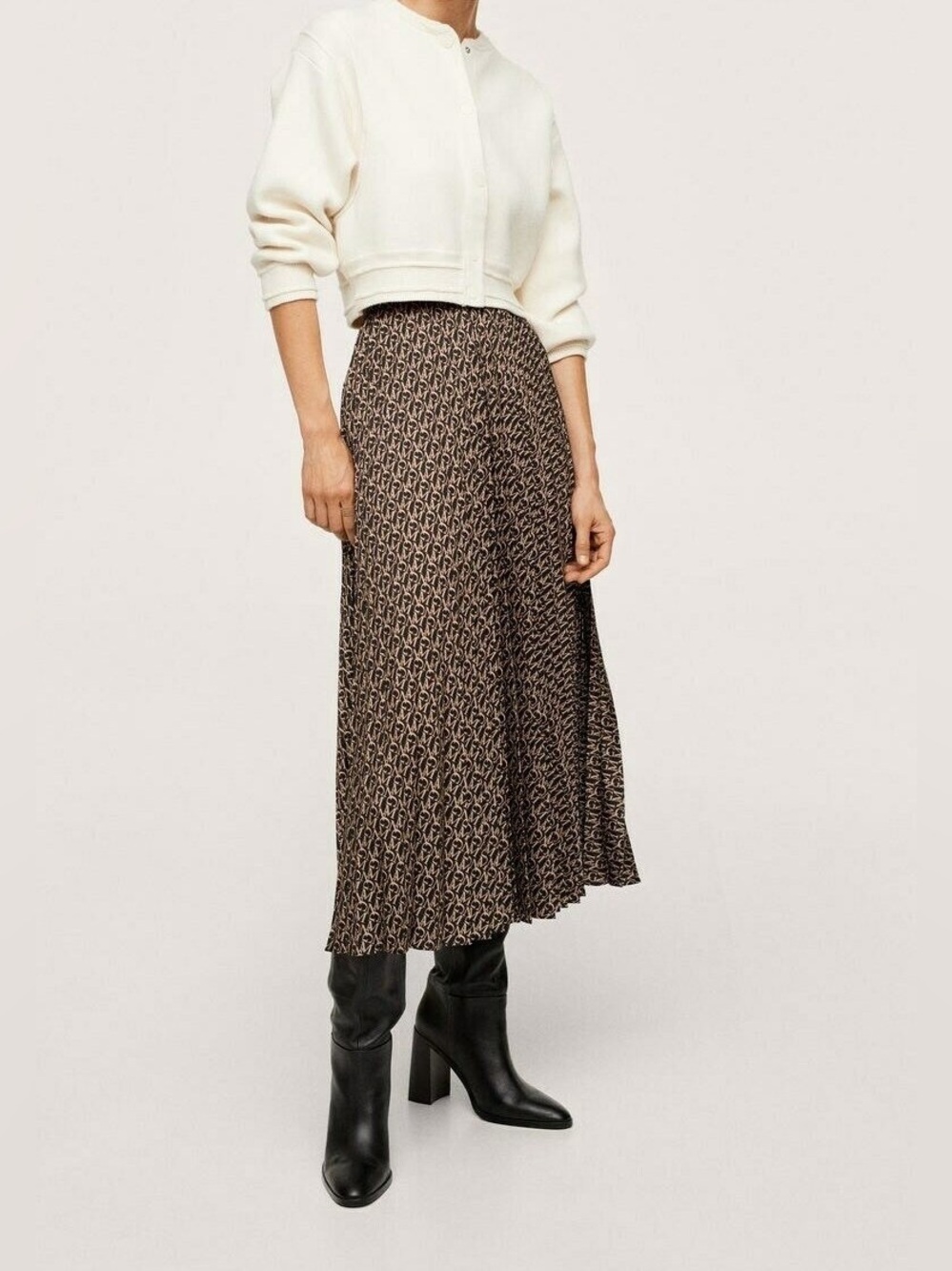 NWT MANGO Woman’s Maxi Monogram Pleated Skirt, Sz S